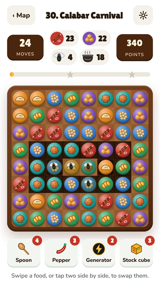 The ChopBelleful game board: a tray of suya, puff-puff, dodo, chin-chin, meat pie and akara tiles to match